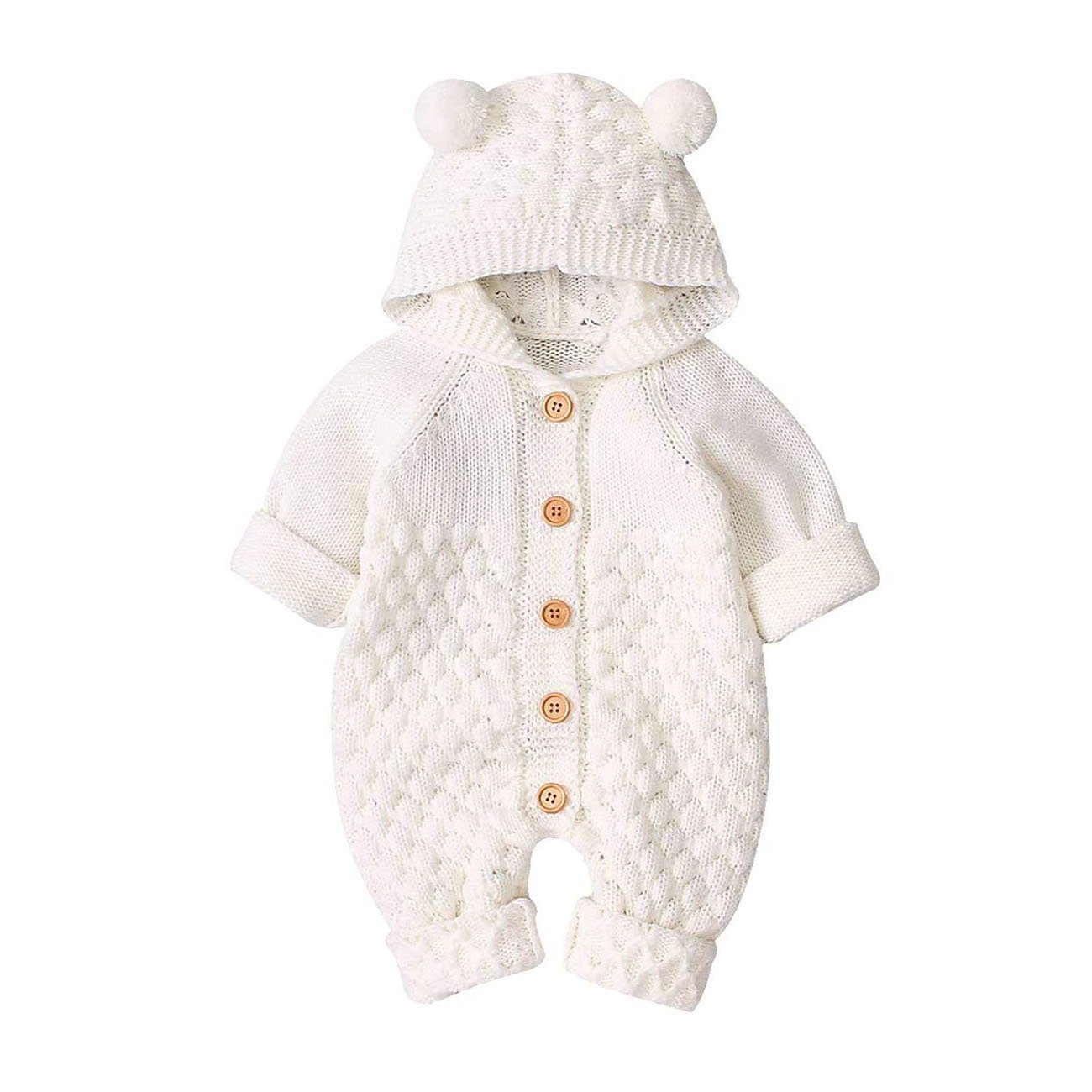 Strickoverall mit Bärenohren für Babys, Langarm, Warm