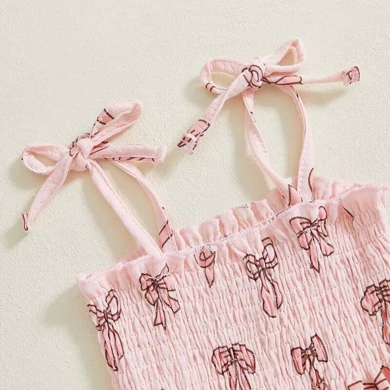 Ärmelloses Bows Smocked Träger Set für Kleinkinder