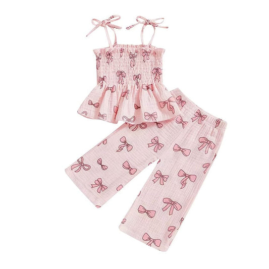 Ärmelloses Bows Smocked Träger Set für Kleinkinder