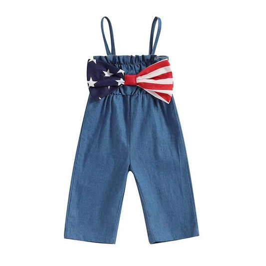 Ärmelloser amerikanischer Bow Kinder Jumpsuit für Mädchen