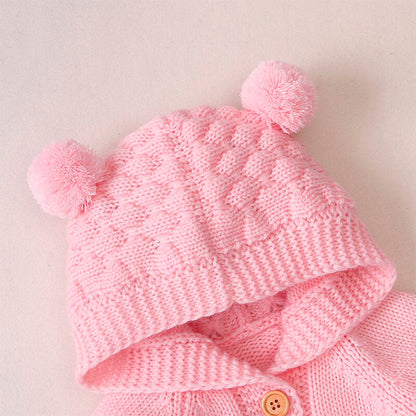 Strickoverall mit Bärenohren für Babys, Langarm, Warm
