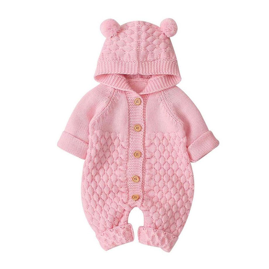 Strickoverall mit Bärenohren für Babys, Langarm, Warm