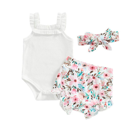 Weißes Blumen Rüschenset für Babys Mädchen