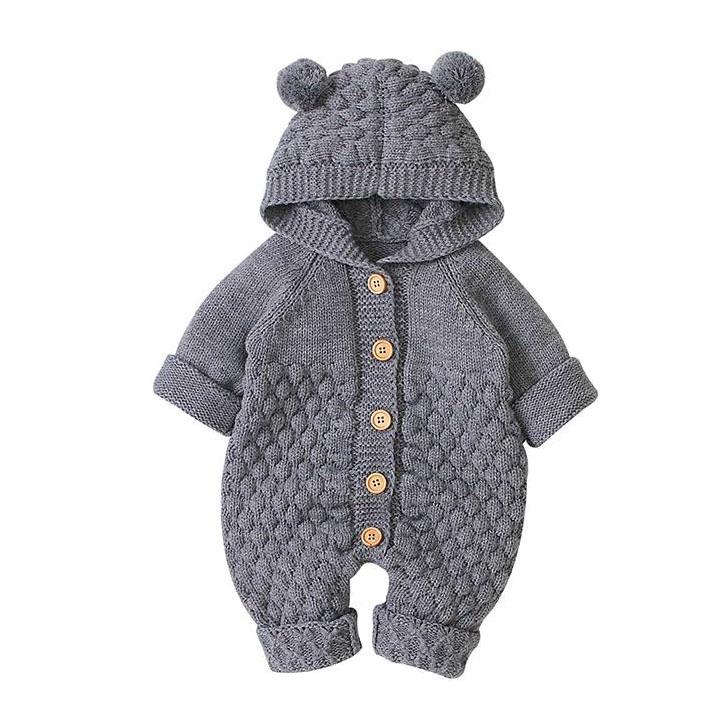 Strickoverall mit Bärenohren für Babys, Langarm, Warm