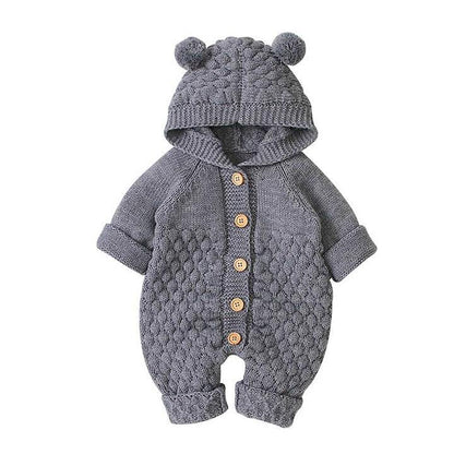 Strickoverall mit Bärenohren für Babys, Langarm, Warm