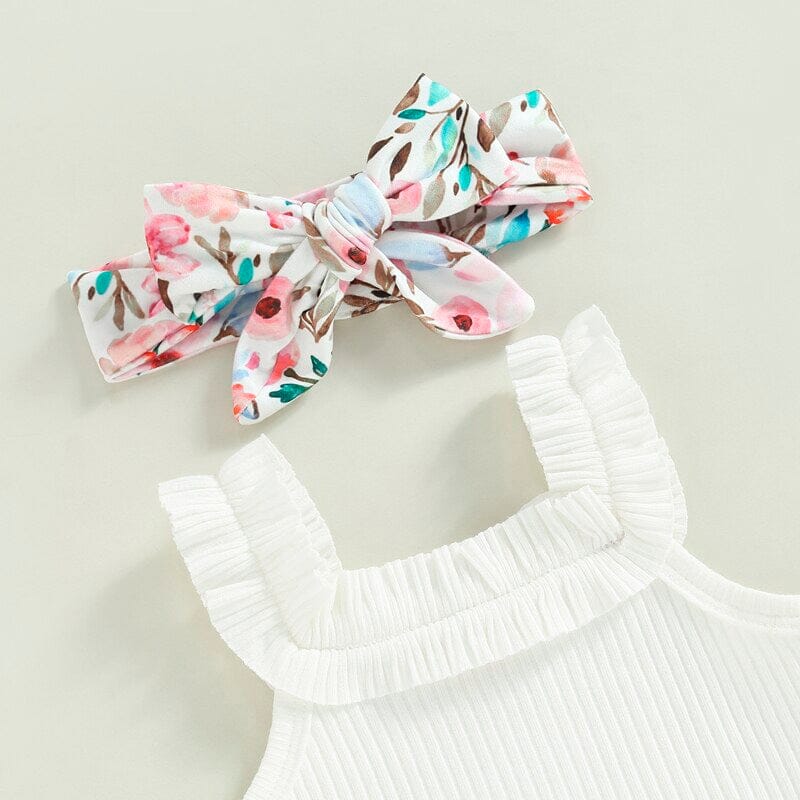 Weißes Blumen Rüschenset für Babys Mädchen