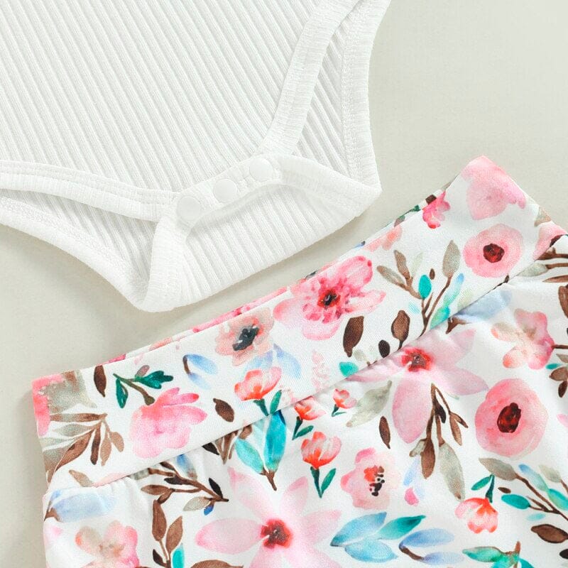 Weißes Blumen Rüschenset für Babys Mädchen