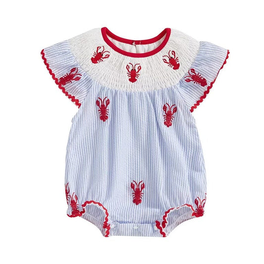 Smocked Lobster Baby Romper für Mädchen mit Rüsche
