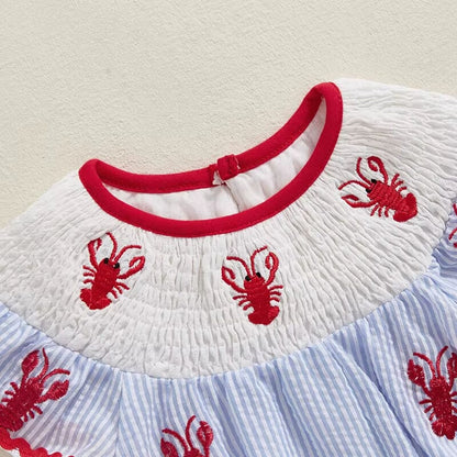 Smocked Lobster Baby Romper für Mädchen mit Rüsche