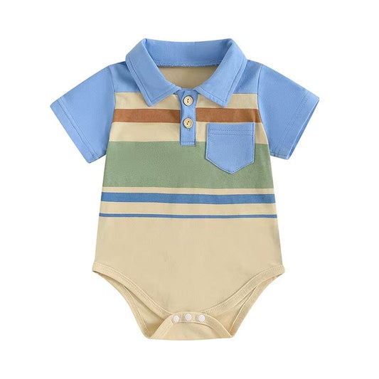 Kurzarm Kragen Taschen Baby Einteiler Overall